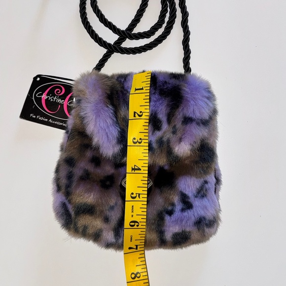 NEW Fuzzy Purple Leopard Mini Crossbody Bag 💜 Faux Fur Y2K Vibe - Picture 7 of 8